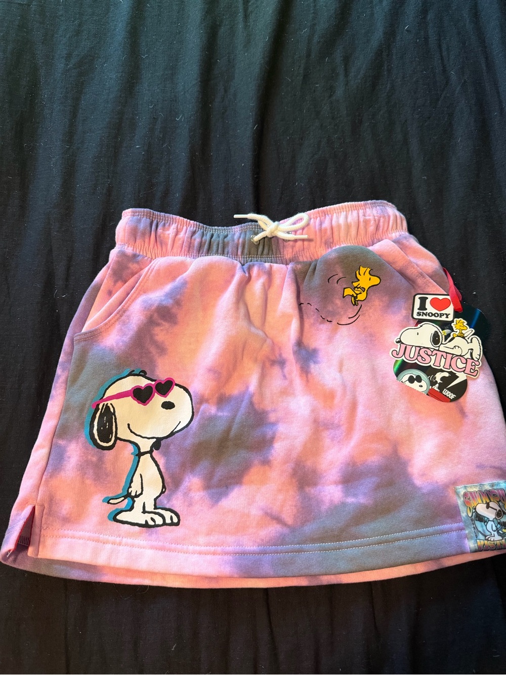 NWT Justice Kids' Pink Tie-Dye Snoopy Skort